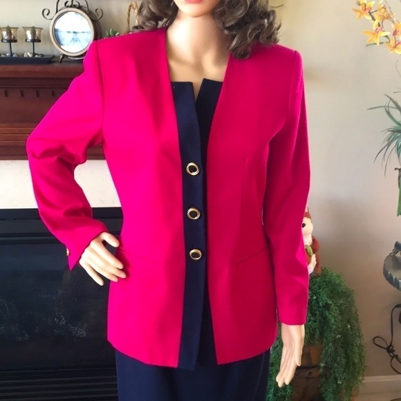 Brand New Kasper 2-Piece Pink & Navy Blue Skirt Suit - Picture 5 of 16